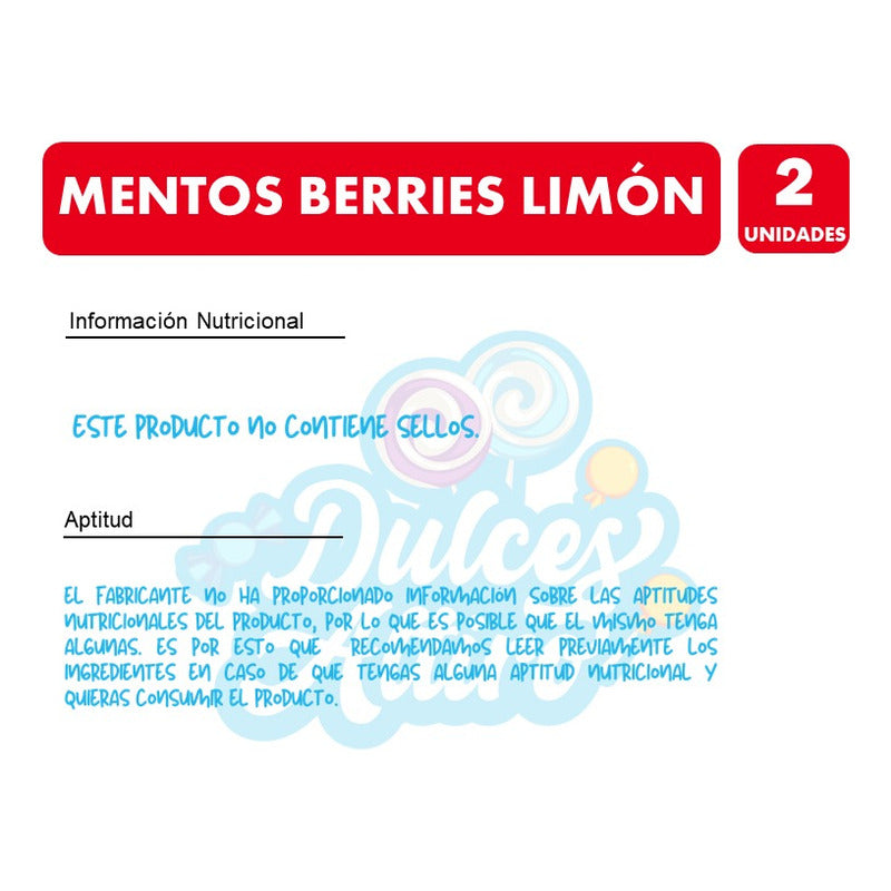 Mentos Berries Limón - Goma De Mascar Sin Azúcar (pack 2uni)