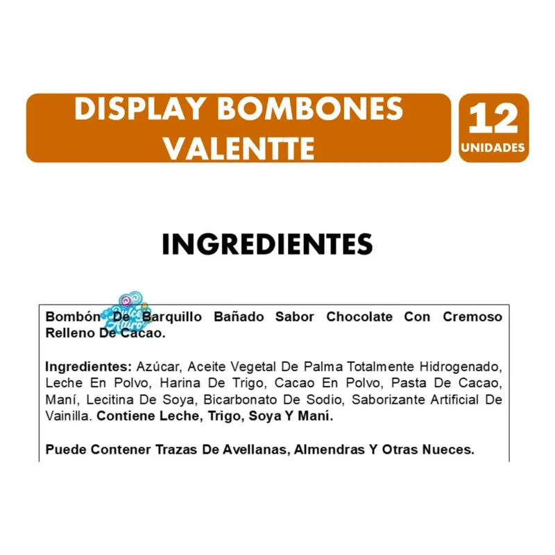 Bombones De Chocolate Valentte - Display Con 12 Paquetes