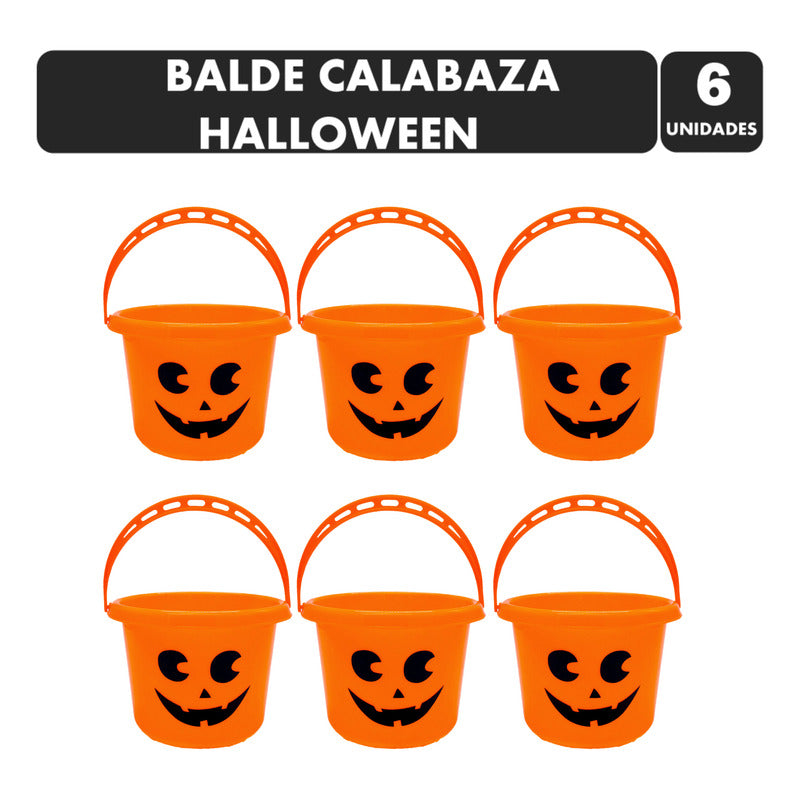 Balde Para Pedir Dulces Halloween Calabaza Naranja Pack De6u