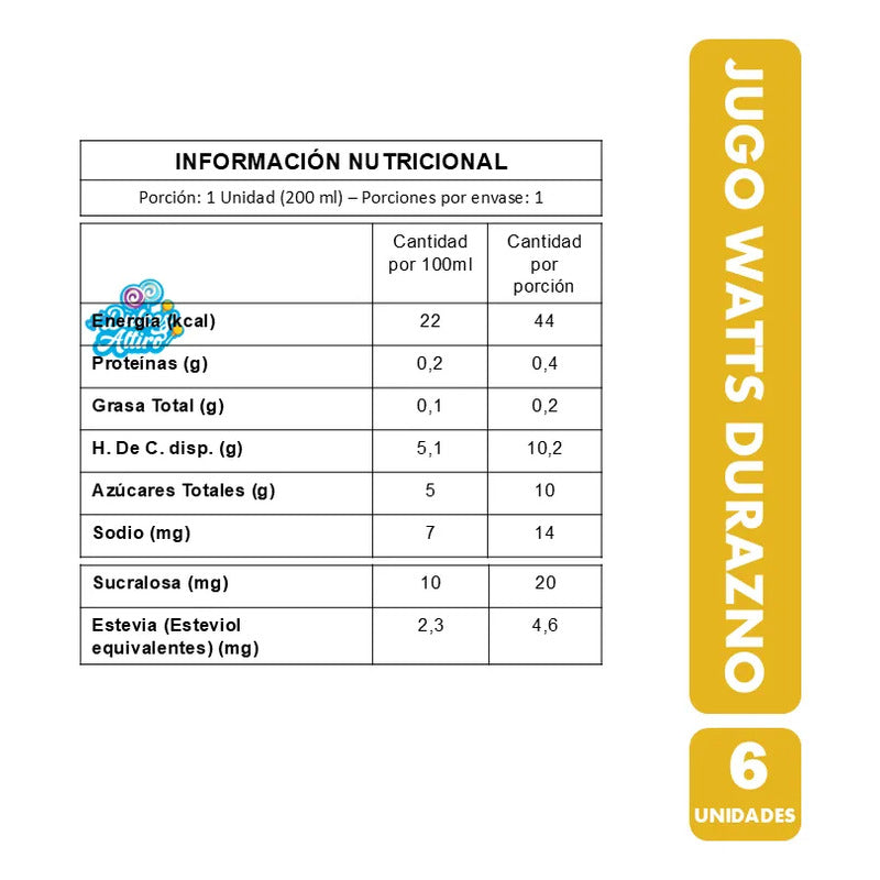 Jugo Sabor Durazno De Watts - Regreso A Clases (pack 6 Uni)