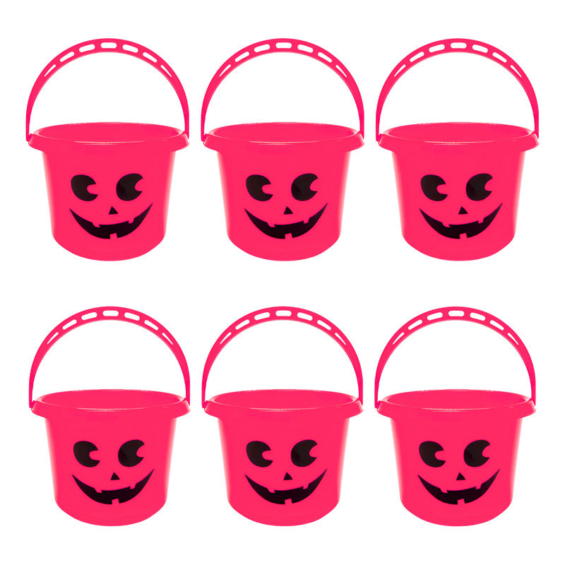 Balde Para Pedir Dulces Halloween Calabaza Fucsia Pack De 6u