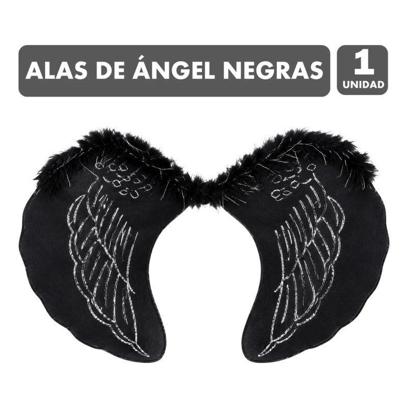 Alas De Ángel Negras Con Brillito Especial Disfraz Halloween Negro