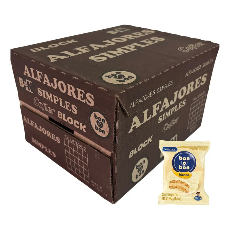 Alfajor Bon O Bon Chocolate Blanco - Caja Con 40 Unidades