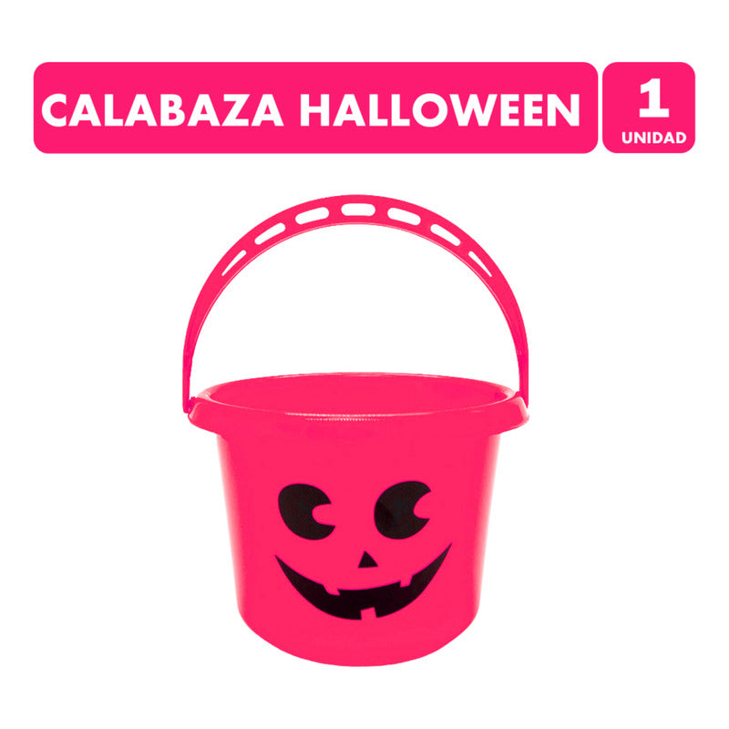 Balde Calabaza Recipiente Para Dulces Halloween Color Fucsia