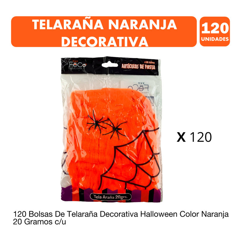 Telaraña Naranja Decorativa Halloween Por Mayor-pack De 120u