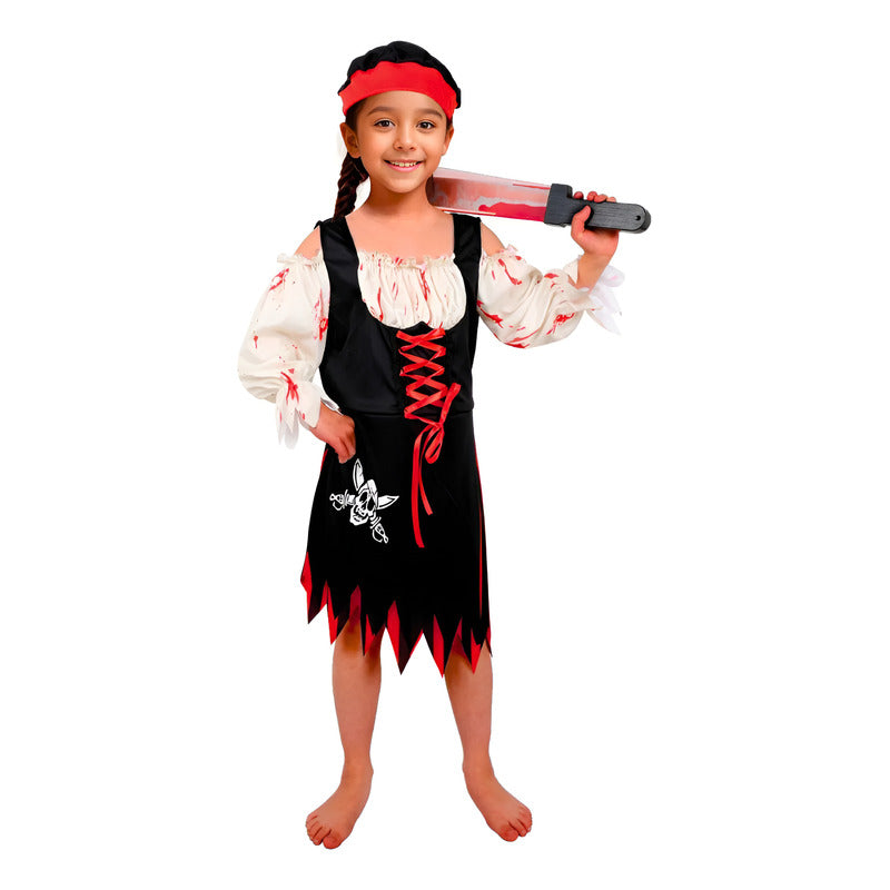 Disfraz Traje De Pirata Infantil Niña Especial Halloween Negro 7-9
