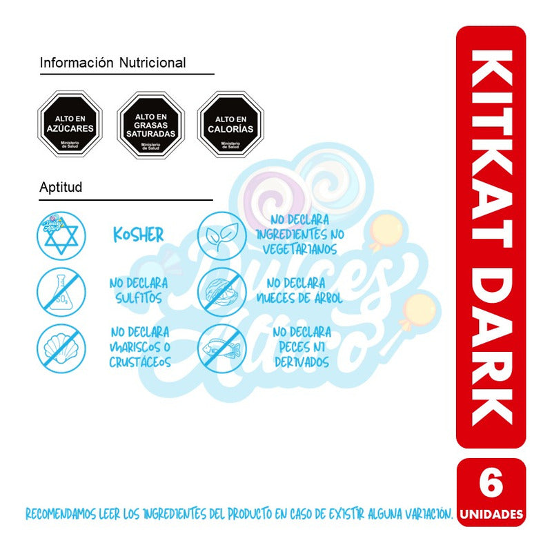 Kit Kat Chocolate Amargo- Marca Nestlé (pack Con 6 Unidades)