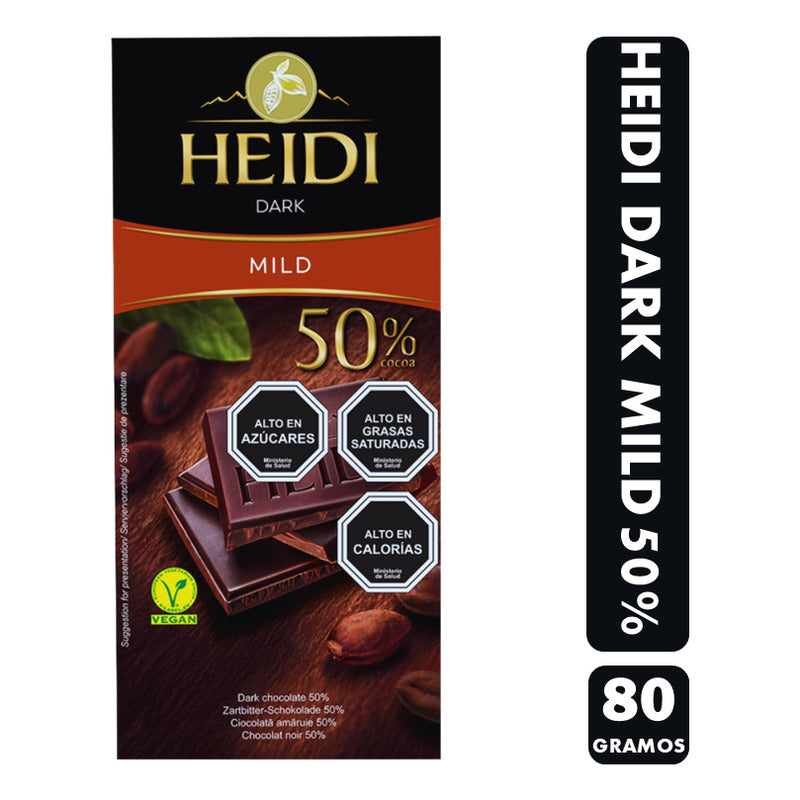 Chocolate Heidi Dark Mild 50% Cacao - Vegano (barra De 80gr)