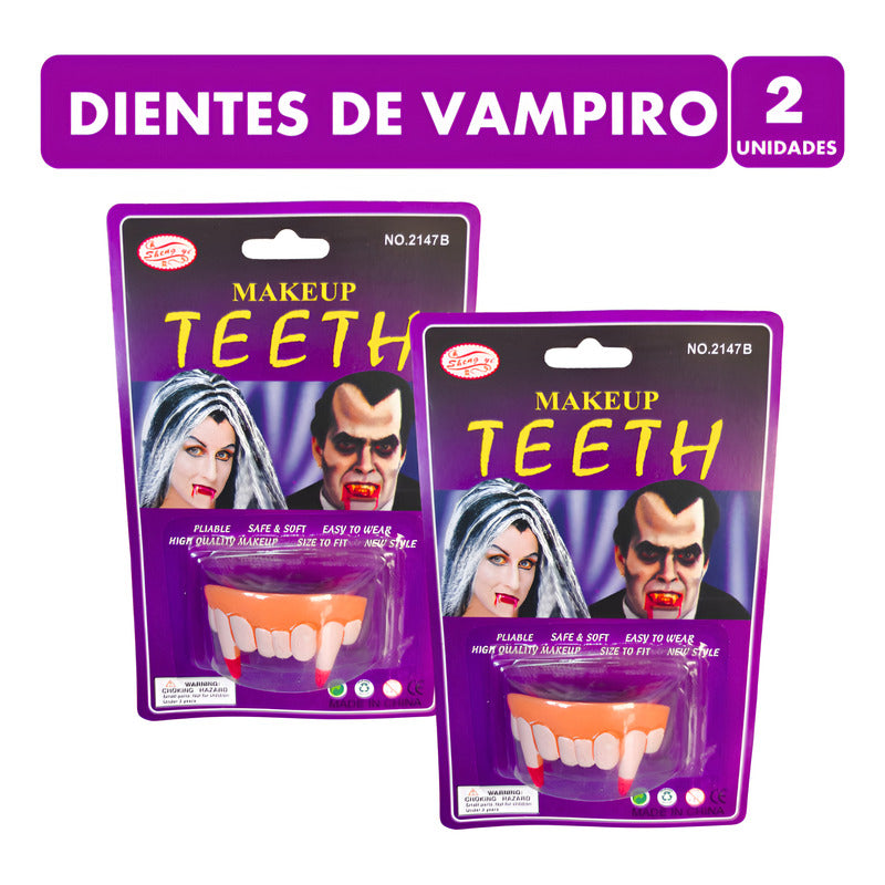 Dientes De Vampiro Drácula Especial Halloween Pack 2unidades Blanco