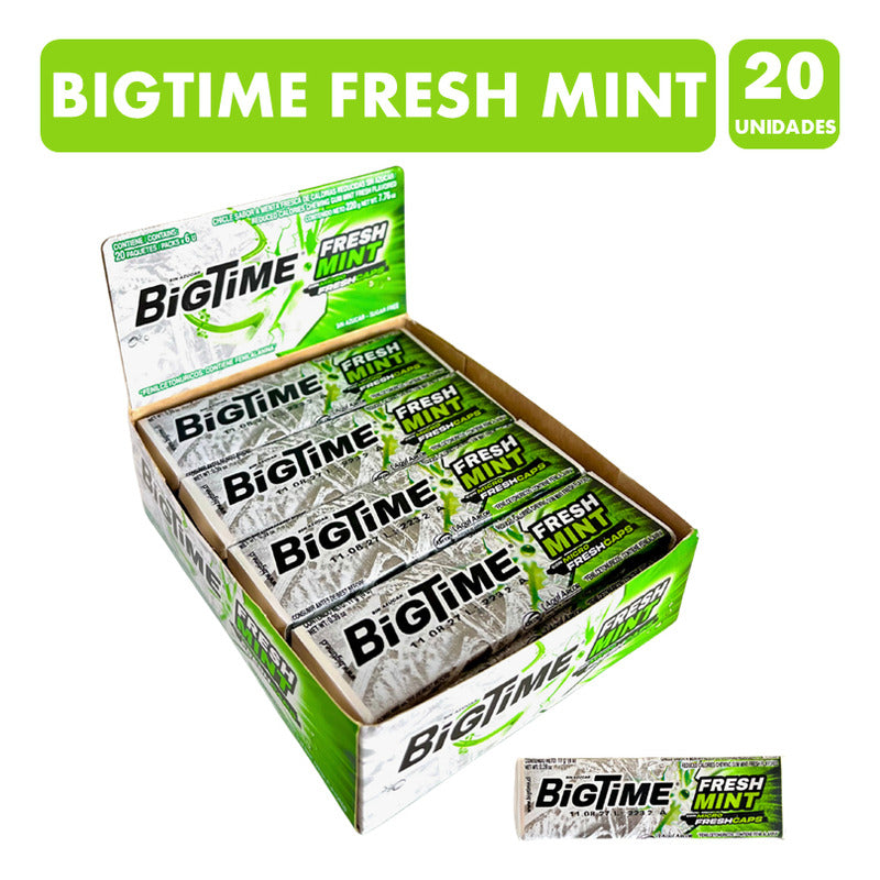 Chicle Bigtime Fresh Mint - Menta Fresca Sin Azúcar (20 Uni)