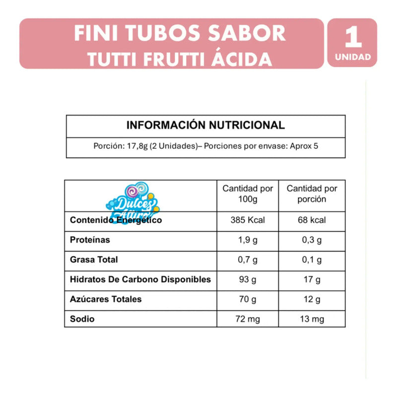 Gomitas Fini Tubos - Tutti Frutti Ácida (contiene 80g)