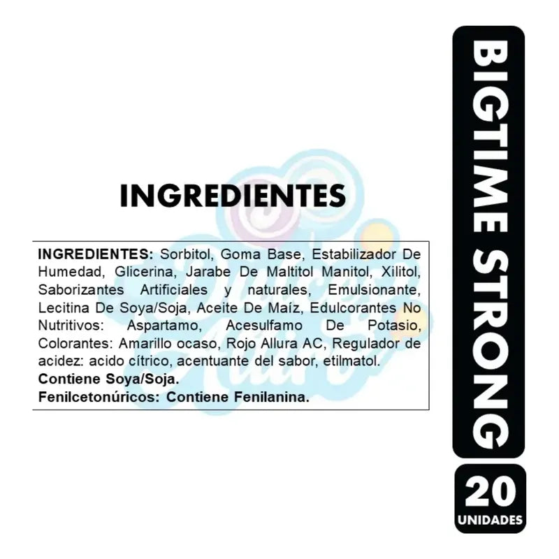 Bigtime Strong Negro Chicle Sin Azúcar Caja 20 Unidades