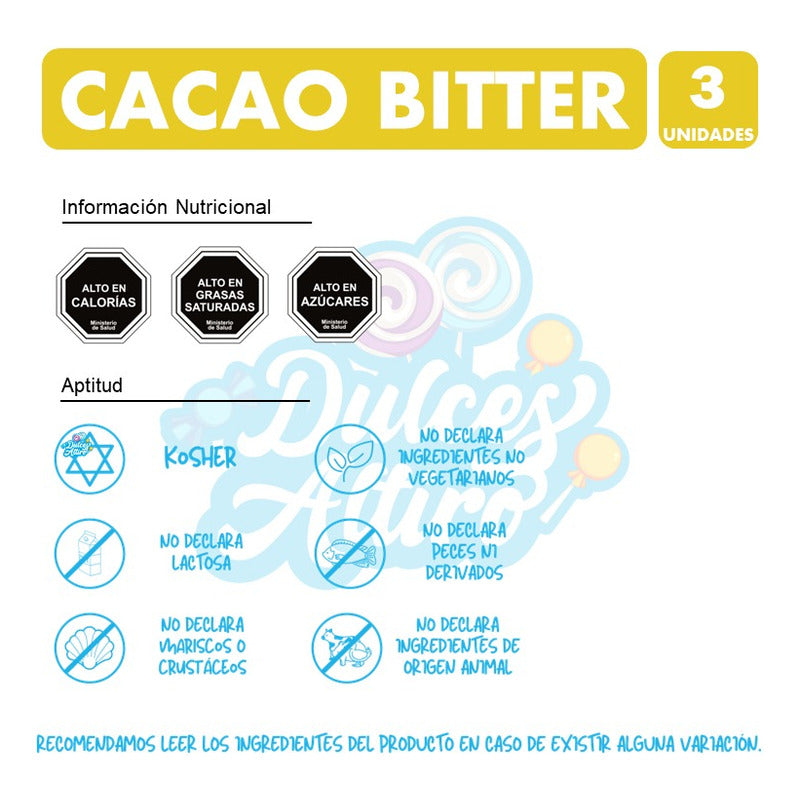 Chocolate Cacao 62% Bitter, De Costa - (pack De 3 Unidades).