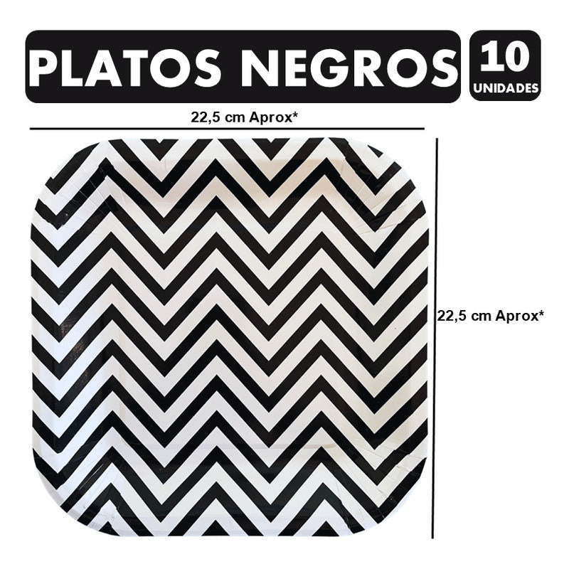 Pack Cumpleaños Negro-blanco -adornos Accesorios Decoración