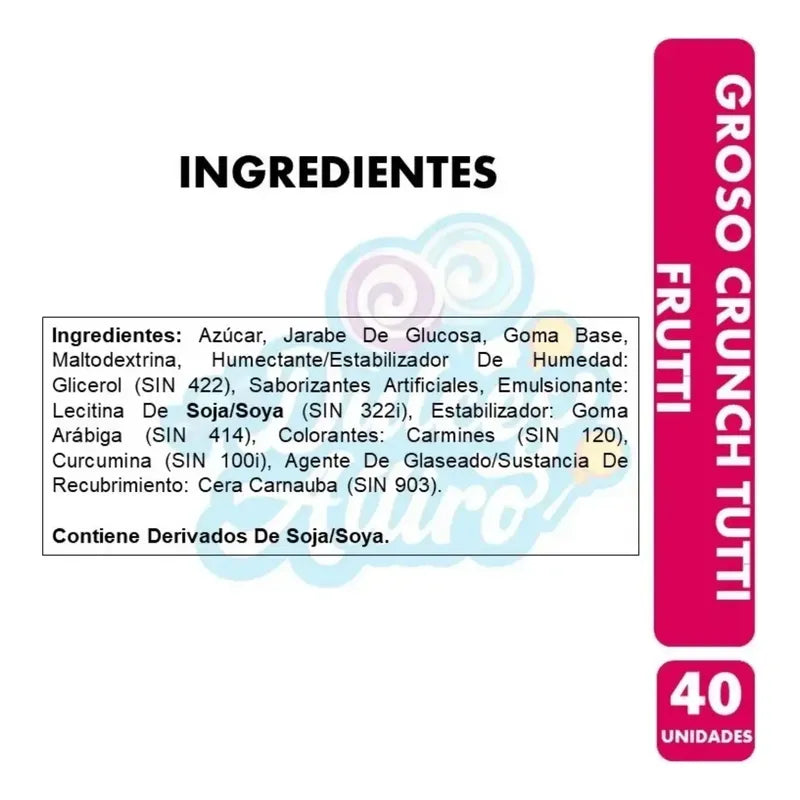 Chicle Grosso Crunch Sabor Tutti Frutti (caja Con 40 Uni)