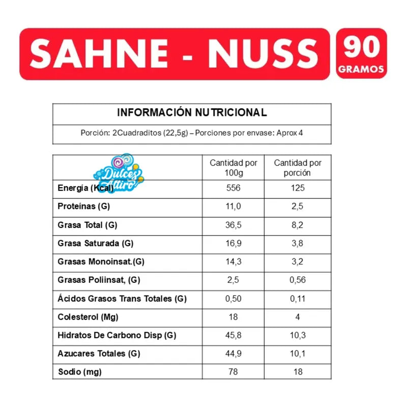 Sahne Nuss -  Barra De Chocolate Con Almendras (90g)