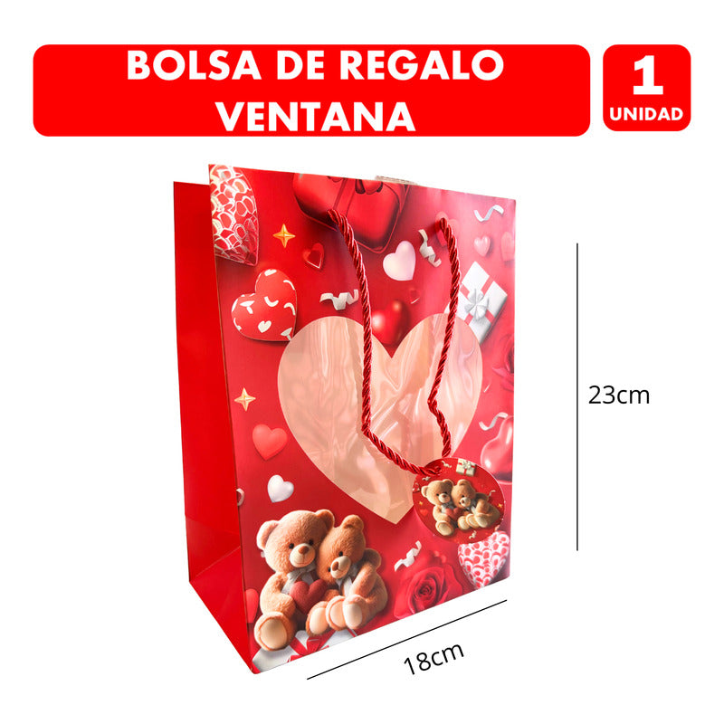 Bolsa De Regalo San Valentin Ventana Corazon 18x23 -unitario Sutido Bolsa Ventana Corazon