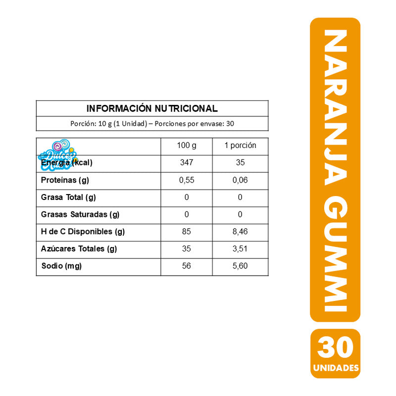 Naranja Gummi - Gomitas Sabor A Naranja (contiene 30 Uni)