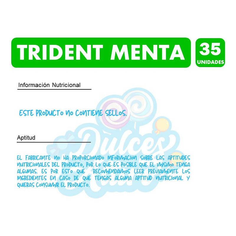 Trident Frasco Azul- Sabor Menta Sin Azúcar(frasco Con 35un)