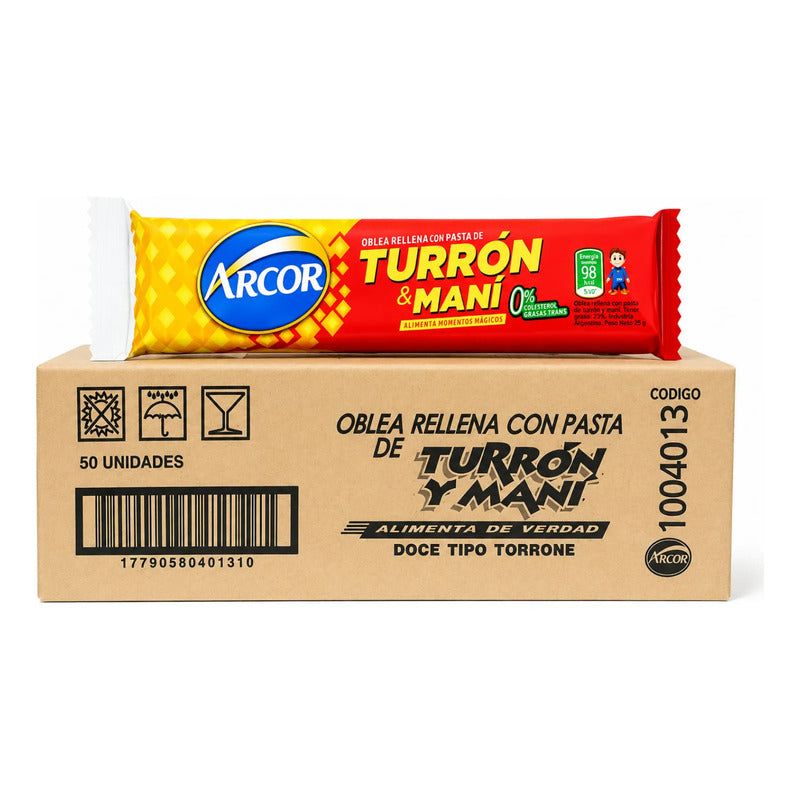 Turrón De Maní Arcor Oblea Rellena - Caja Con 50 Unidades