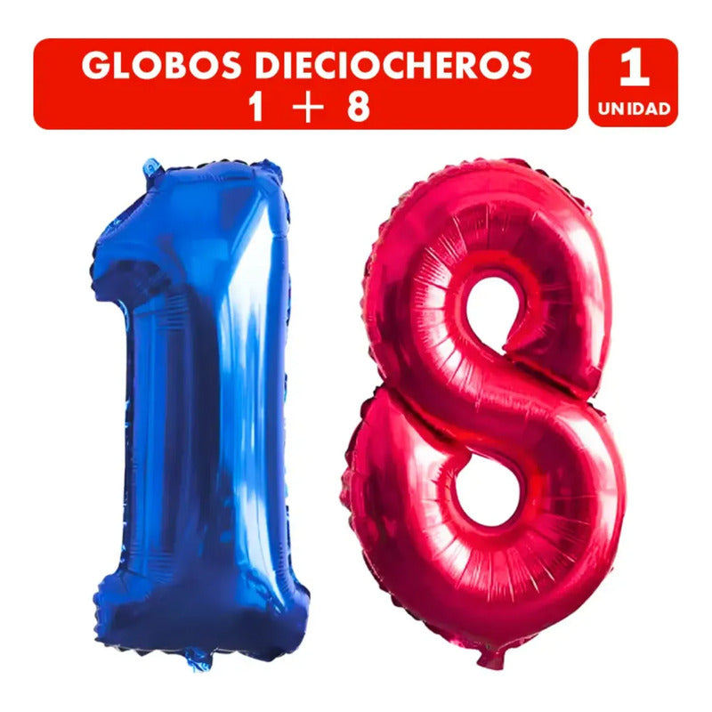 Globos Metalicos Número 1 Y 8  -  Especial Fiestas Patrias Rojo Y Azul