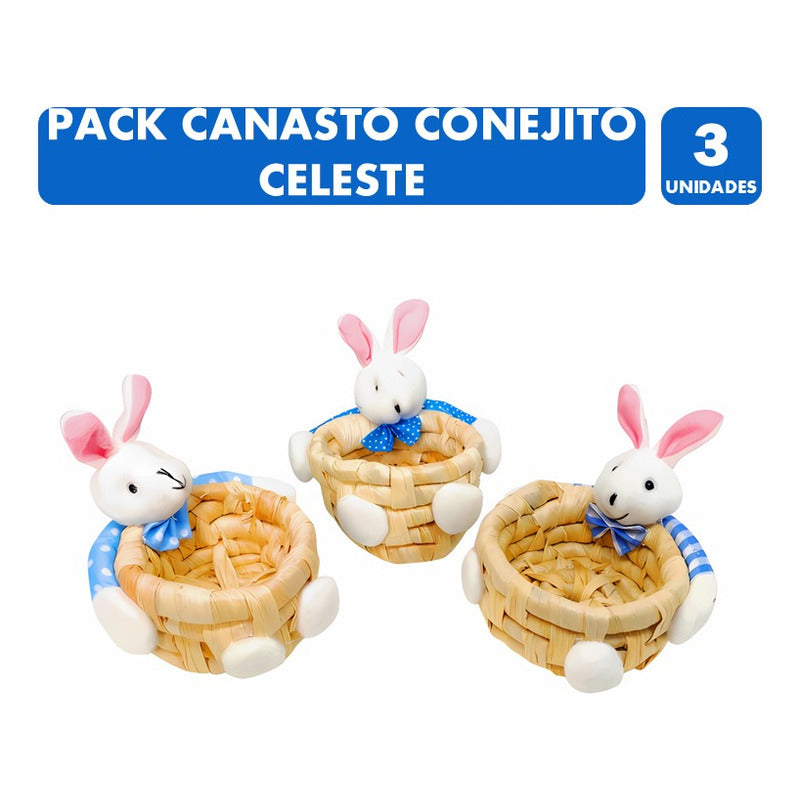 Pack Canasto Huevos De Pascua-canasto Conejo Celeste(pack 3)