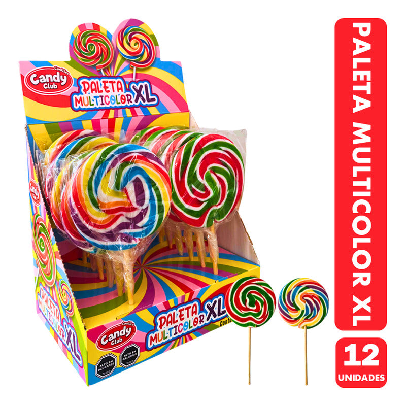 Paletas De Caramelo Xl Multicolor Sabor Frutas (caja 12 Un)