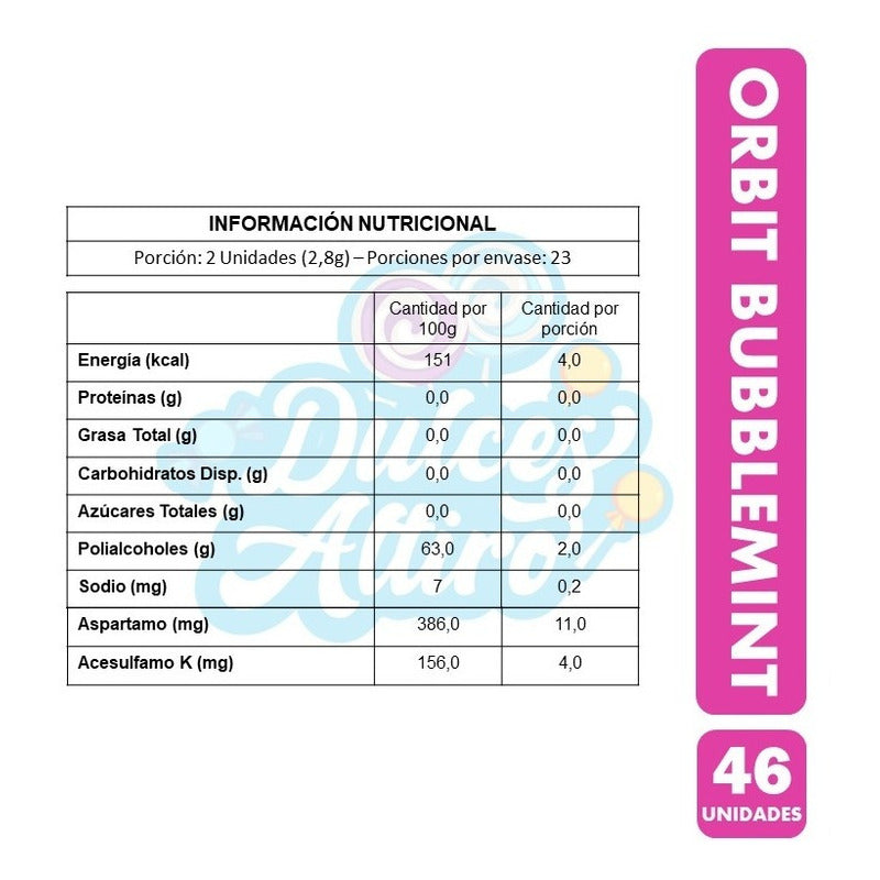 Chicles Orbit, Sabor A Fruta Y Menta (frasco Con 46unidades)