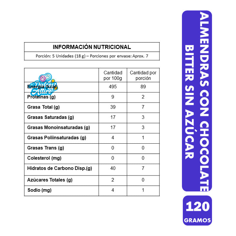 Almendras Chocolate Bitter Sin Azúcar De Merello Caja 120 Gr