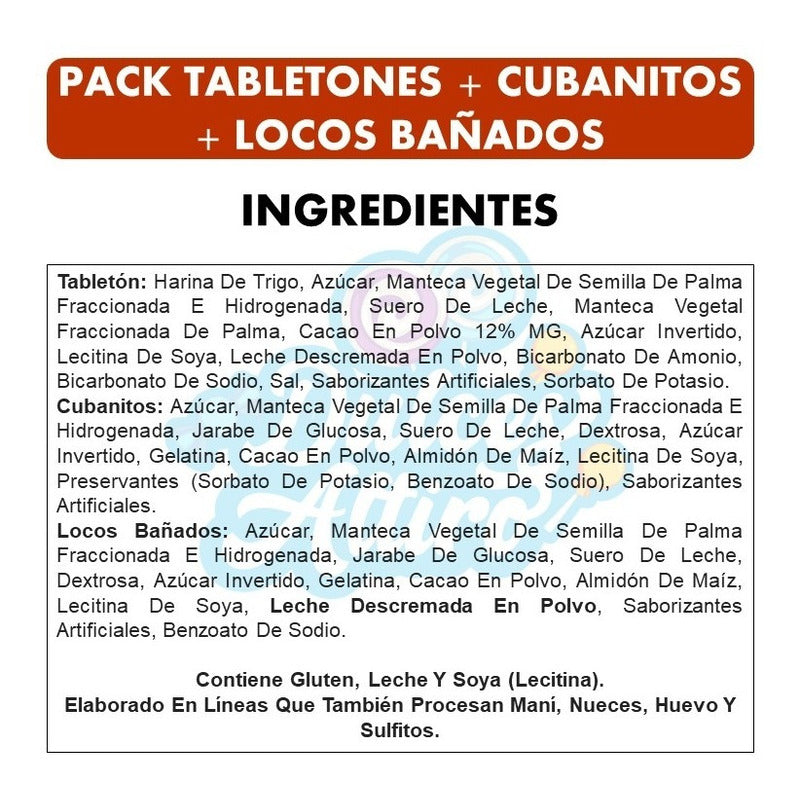 Pack De 100 Tabletones + Caja Cubanitos + Caja Locos Bañados
