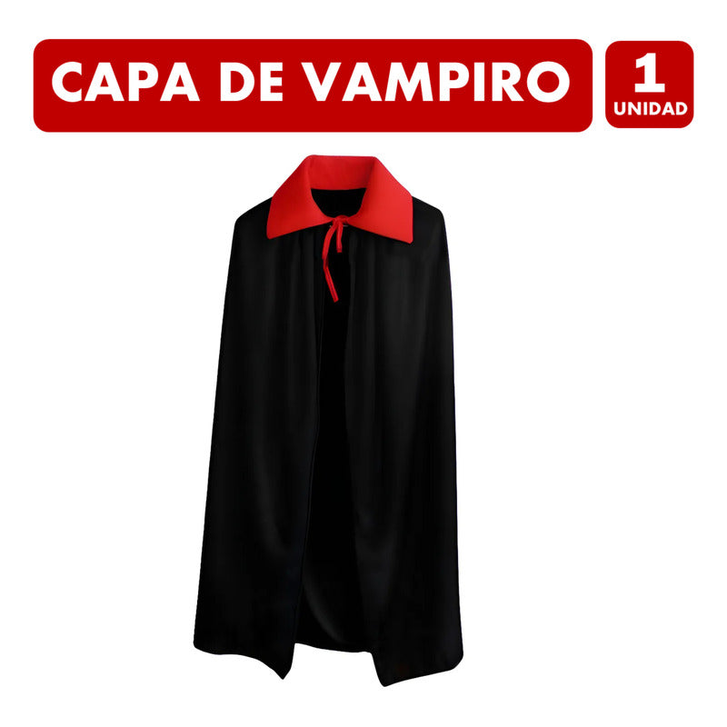 Capa De Vampiro Cuello Rojo Especial Halloween 110 Cm Negro 110cm