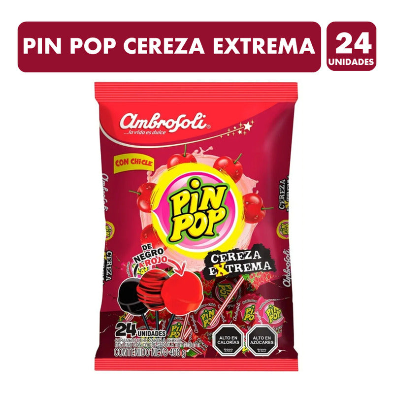 Pin Pop Cereza Extrema Coyac Con Chicle (bolsa Con 24 Uni)