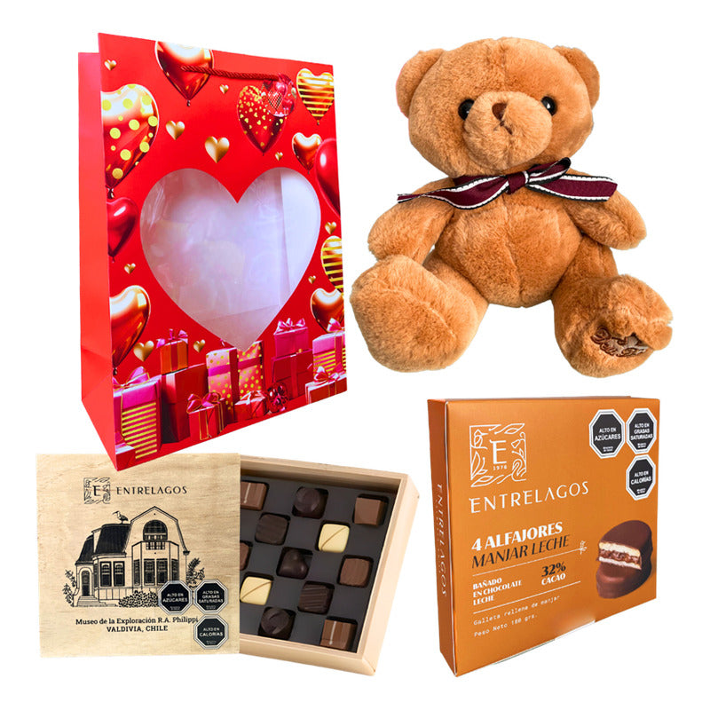 Pack Oso + Bombones Entrelagos + Alfajores Manjar + Bolsa