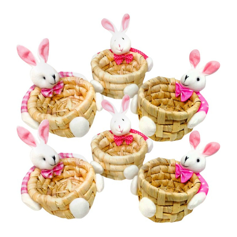 Pack Canasto Huevos De Pascua-canasto Conejo Rosa(pack De 6)