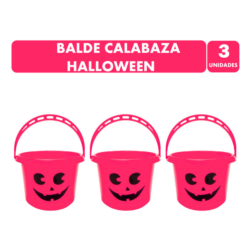 Baldes De Halloween Color Fucsia Calabaza Pack De 3 Un