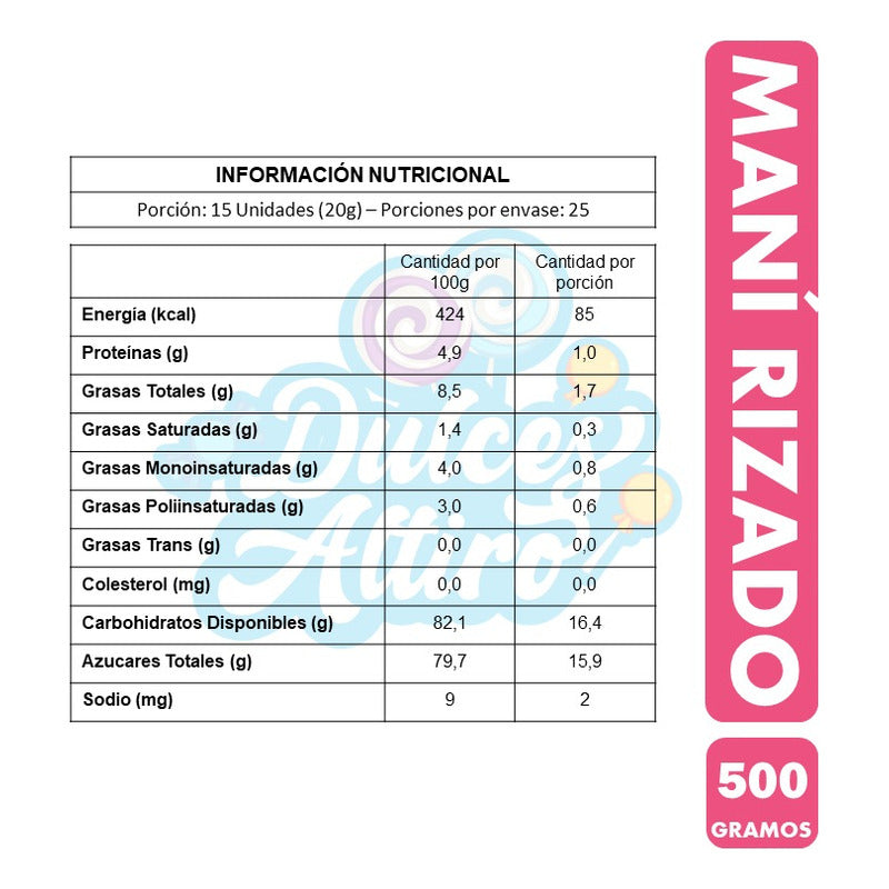 Maní Rizado Fruna - Maní Confitado (bolsa De 500 Gramos)