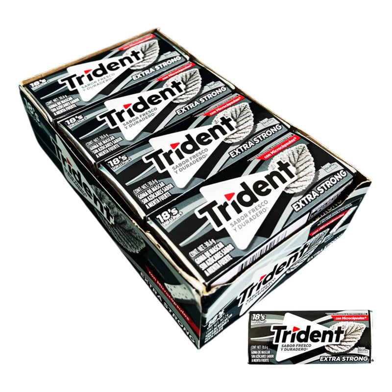Trident Extra Strong - Sabor Menta Fuerte Sin Azúcar (12 Un)