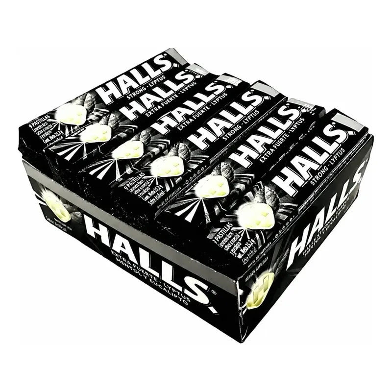 Halls Caramelos Negro Extra Fuerte - Display 12 Unidades