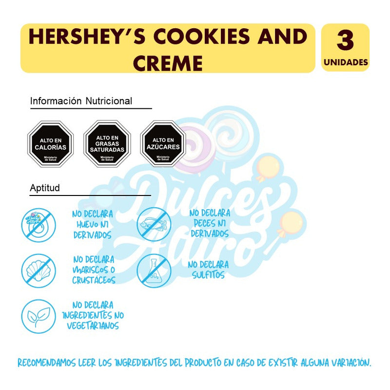 Hershey´s Barra De Chocolate Cookies And Creme (pack Con 3u)
