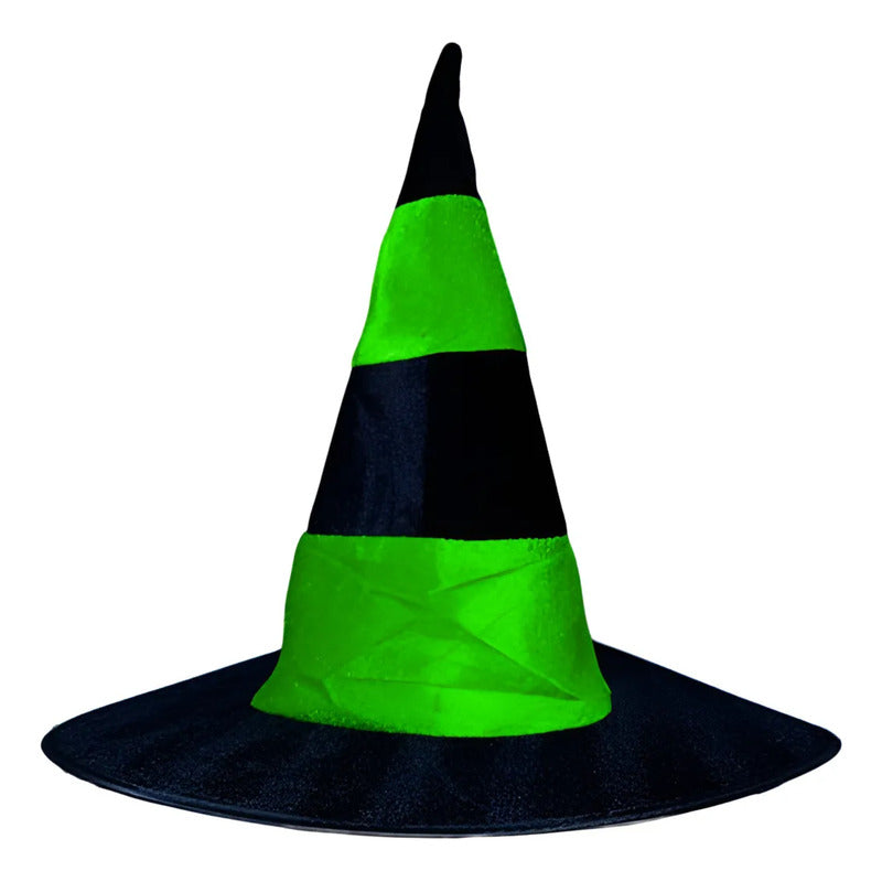 Sombrero De Bruja Terciopelo Con Detalle Verde Halloween Negro Estandar