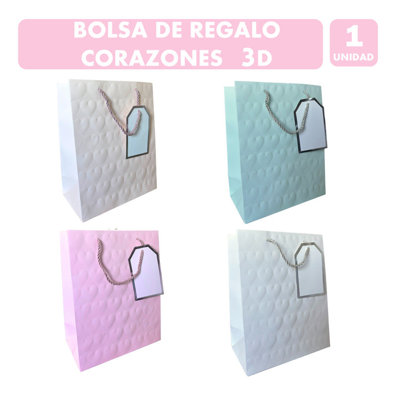 Bolsa De Regalo Corazones 3d 18x23 - Surtido Unitario Surtidos Corazones 3d