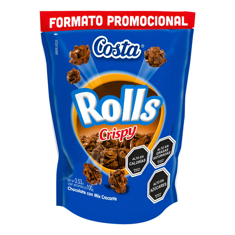 Chocolate Rolls Crispy De Costa Doypack Con 100 Gramos
