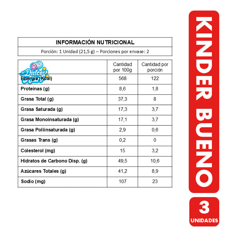 Chocolate Kinder Bueno - Chocolate De Leche (pack 3 Uni)