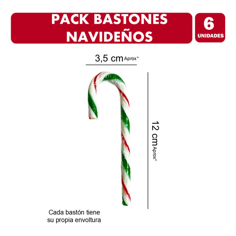 Bastones Navideños Sabor Caramelo Especial Navidad - Pack 6u