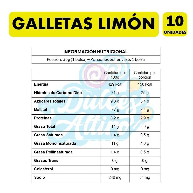 Galletas Sabor Limón Especial Colación Dosenuno(pack De 10u)