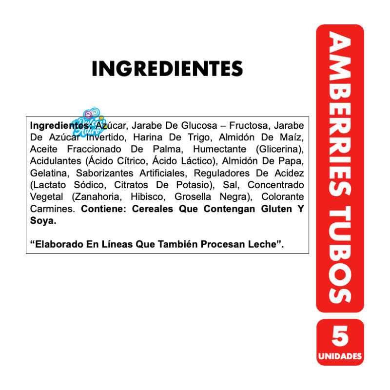 Amberries Tubos - Gomitas Rellenas Sabor Frutal (pack 5 Uni)