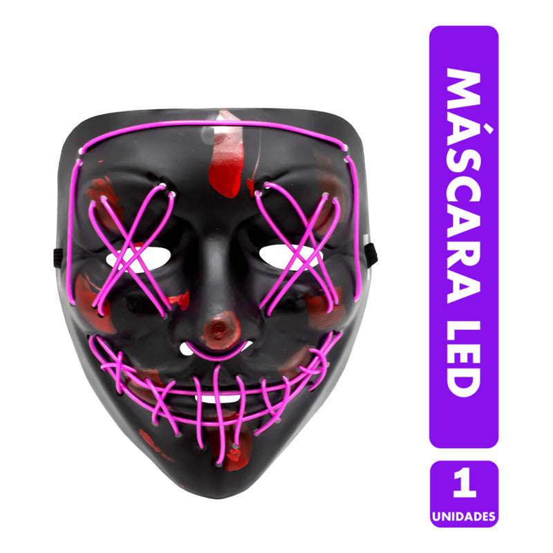 Máscara Noche De Halloween Con Luz Led Color Morado Negro Estándar