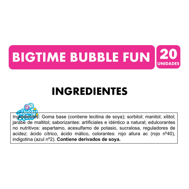 Chicle Bigtime Bubble Fun Tutti Frutti Sin Azúcar (20 Uni)