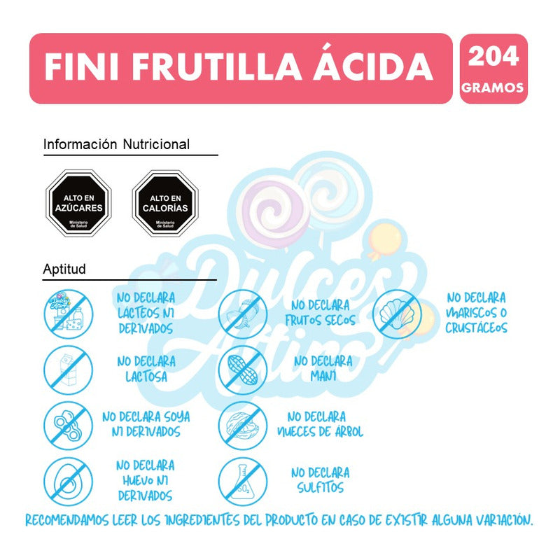 Tubos Dulces Sabor Frutilla Ácida- Fini (caja Con 204g)
