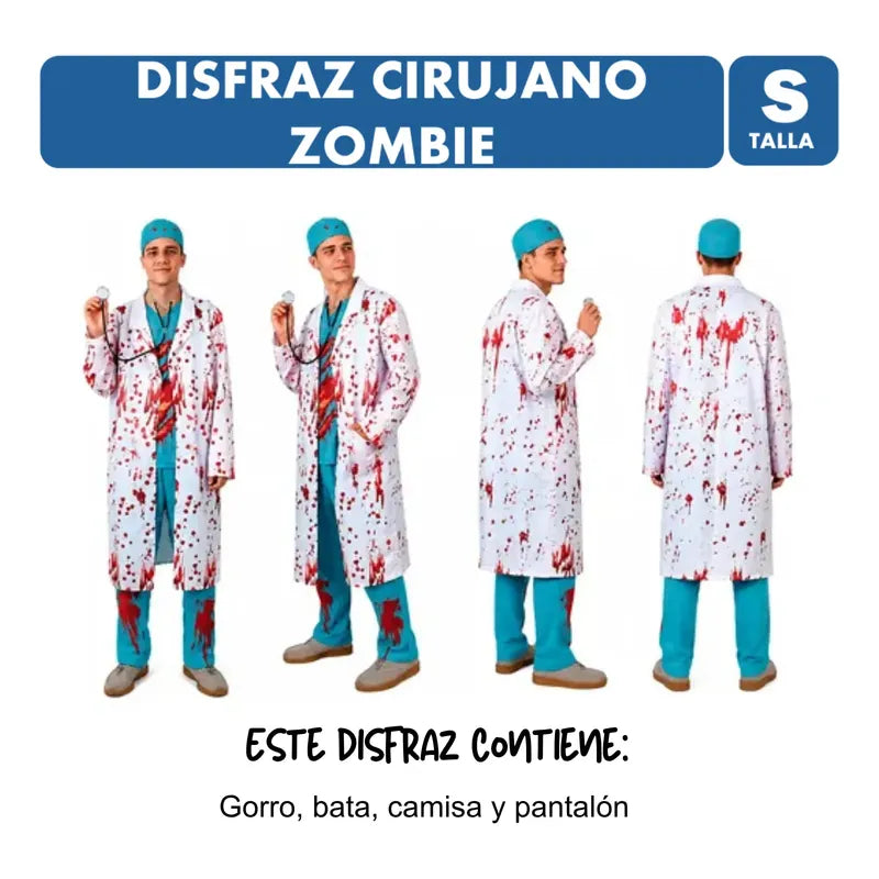 Disfraz Cirujano Zombie Adulto Talla S - Especial Halloween Blanco Y Celeste S